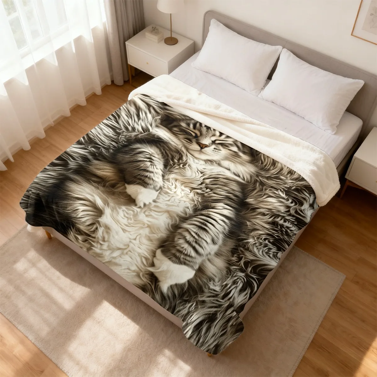 Extra Large Sleeping Norwegian Forest Cat Throw Blanket, Ultra‑Soft Comfortable Machine Washable Blanket for Sofa, Outdoor Use