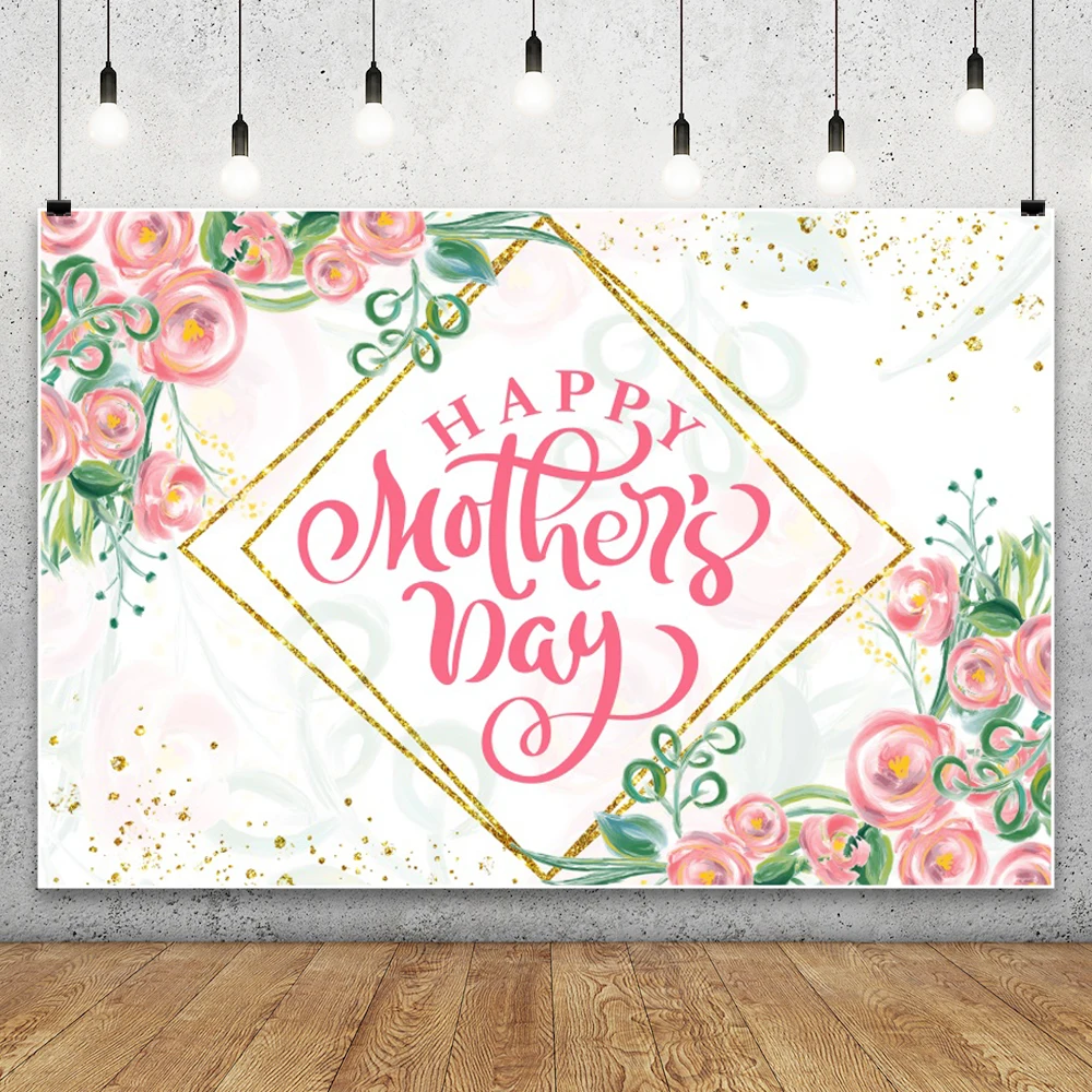 Happy Mother’s Day Backdrop for Photography Pink Watercolor Tulip Best Mom Birthday Party Decoration Background Photo Studio