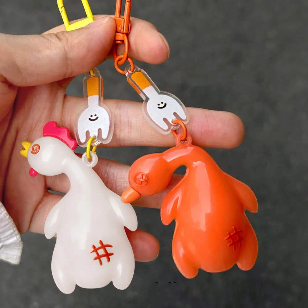 Fashion Cartoon Detect UV Color Change Duck Pendant Creative Funny Roast Duck Keyring Unique PVC Roast Chicken Keychain Couple