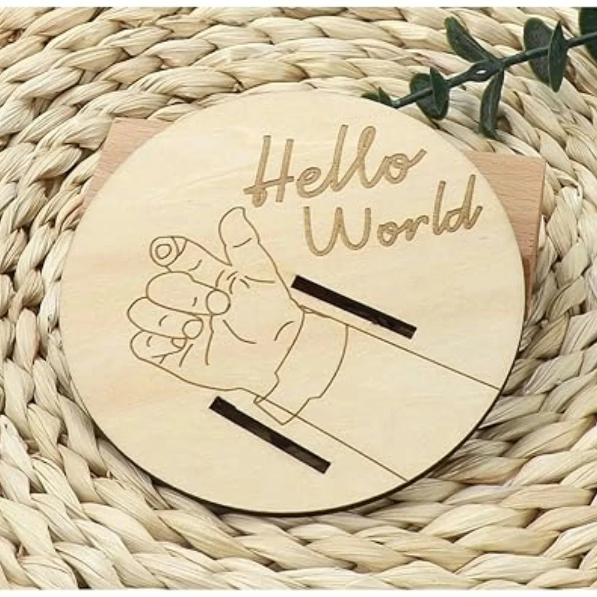 1 pezzo di braccialetto ricordo in legno per neonato - Targhe incise "Hello World", regali per i nuovi genitori, articoli commemorativi, decorazioni