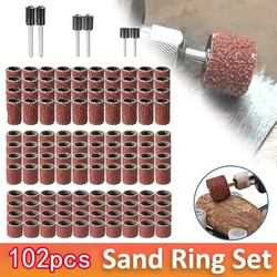 11/102pcs Sanding Drum Kit Grit #80 #120 #180 Sanding Band for Dremel Sleeves For Electric Mini Angle Grinder Sanding Mandrels