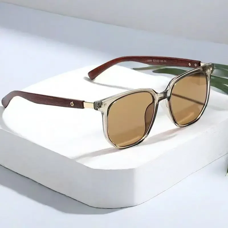 Classic Brown Sunglasses Vintage Aesthetic Square Frame Gradient Lens Wood Texture Eyewear Unisex Sun Glasses Outdoor