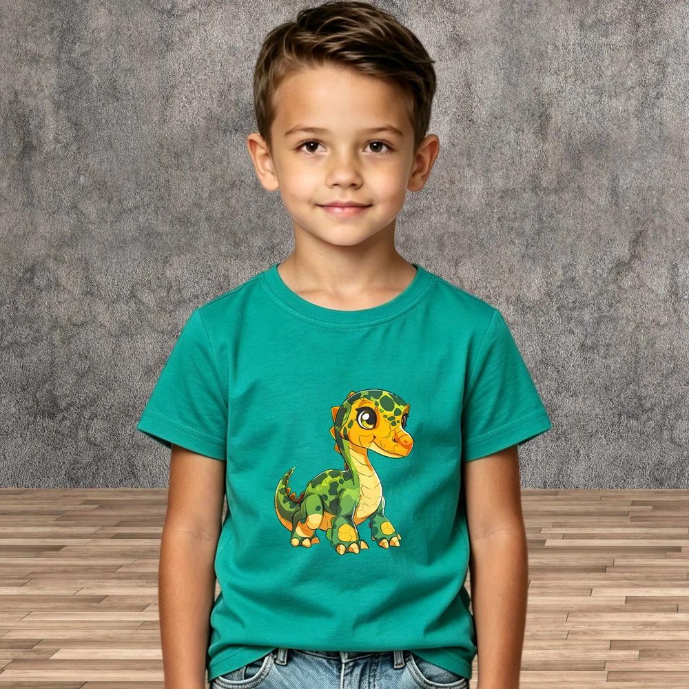 Daily Wear Kids Boys Dinosaur Printed T-shirt Summer Fashion Cotton Short Tops
