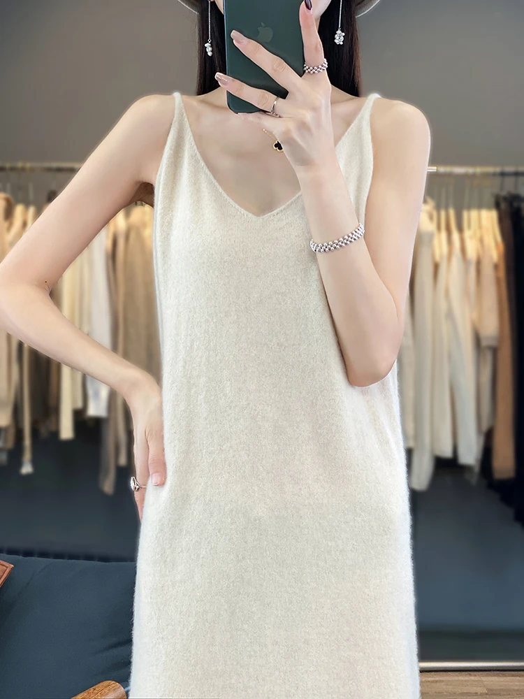 Long Slip Dress For Women 100% Wool Sleeveless Vests New Arrivals Knitwear Sweaters & Jumpers Comfortable Simple And Fashionable