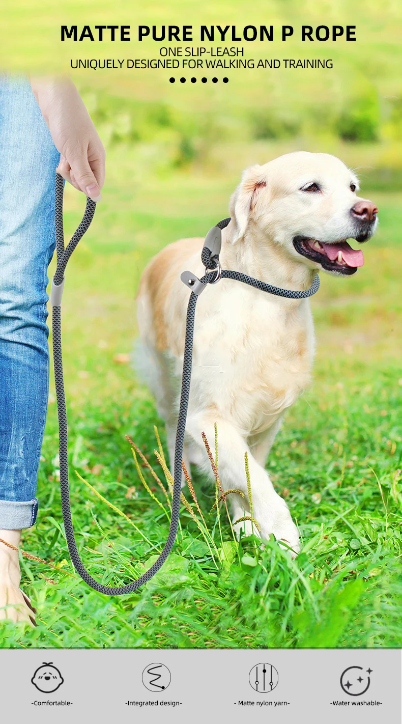 Haustier-Hunde-Boutique-Leinen für kleine, mittelgroße und große Hunde, einfaches graues Mesh-Muster, Nylonseil, geeignetes Hundehalsband und Geschirr – Detail 7