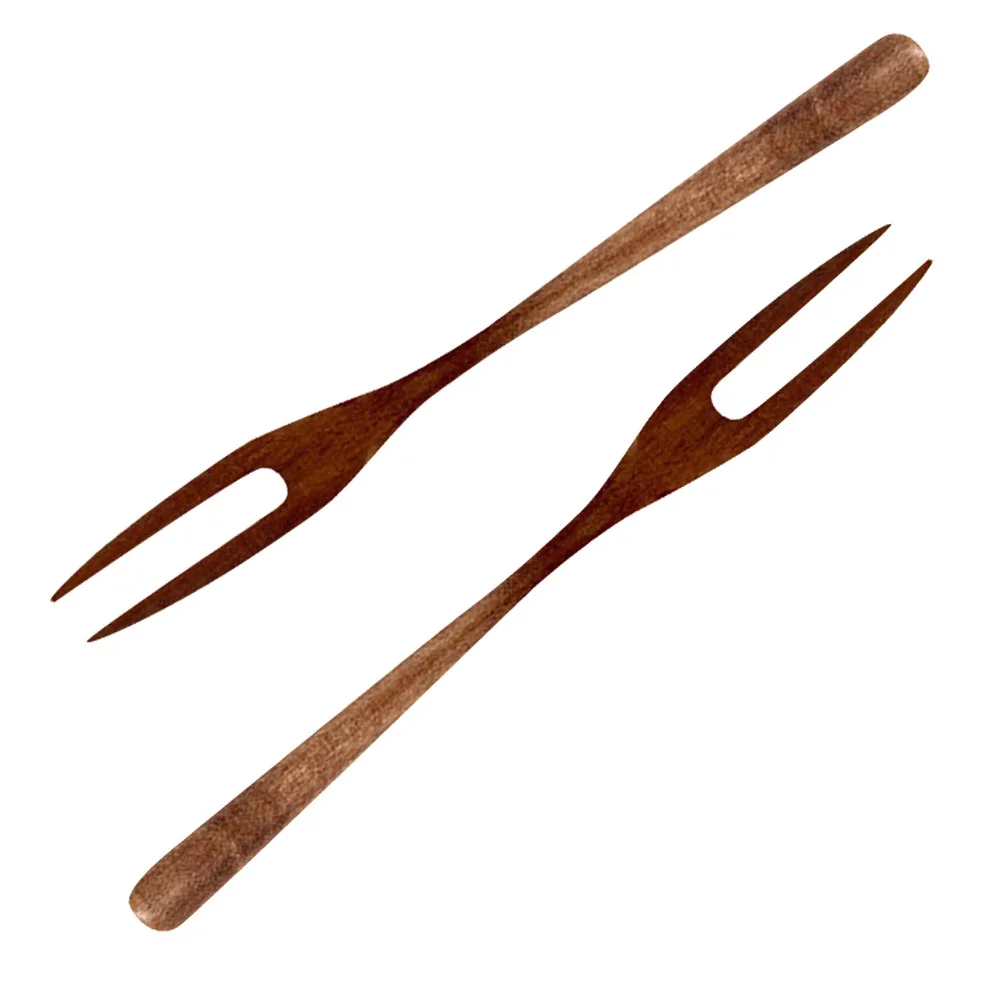 

2Pcs Fruit Forks Natural Wood Handle Double Prong Dessert Forks for Sandwiches Moon Cake Catering Fruit Salad Appetizer Buffet