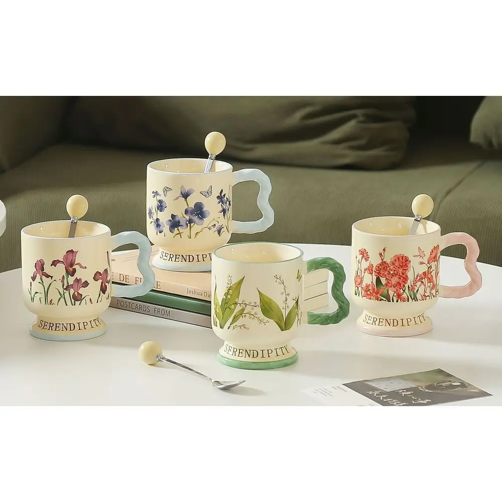 Creative Cup High End Retro Style Oil Painting Design With Spoon Ceramic Mug Suitable Home And Office Use Coffee Cup For