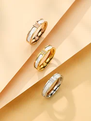 1 Piece Width 5mm Fashionable New Stainless Steel Women's Ring, Simple Enamel Small Cubic Zirconia Wedding rings