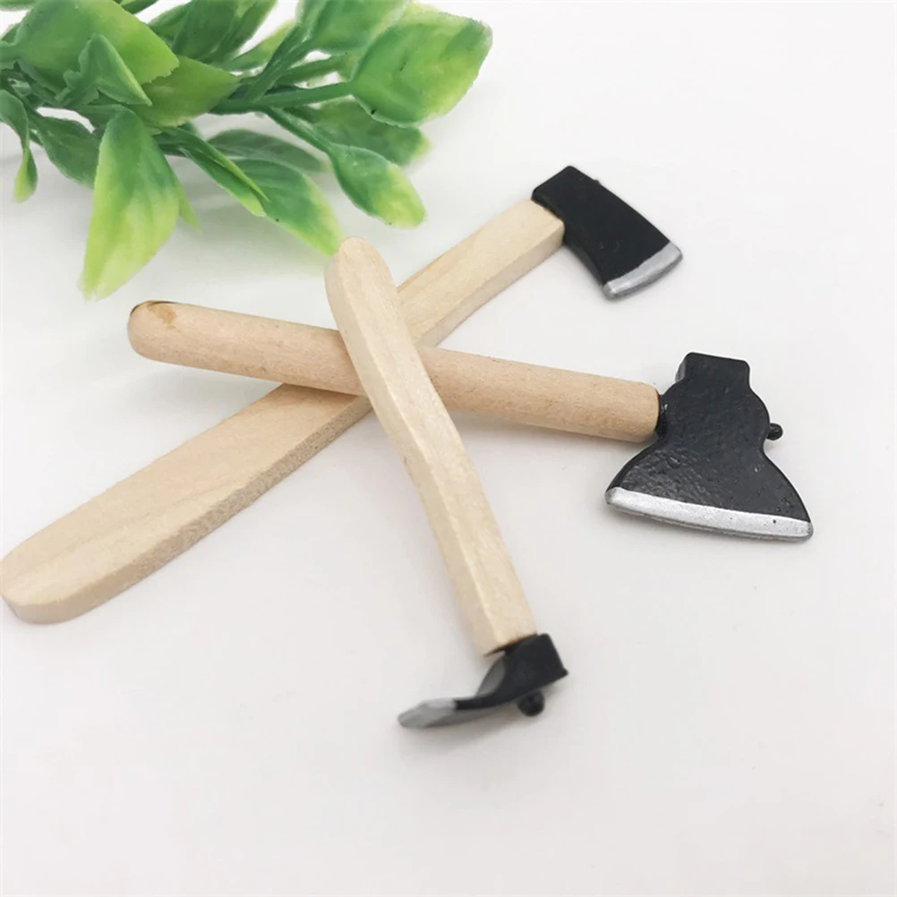 Mini casa de bonecas móveis de madeira em miniatura machado decoração leve seguro crianças quarto arte ferramentas manuais artesanato mini casa