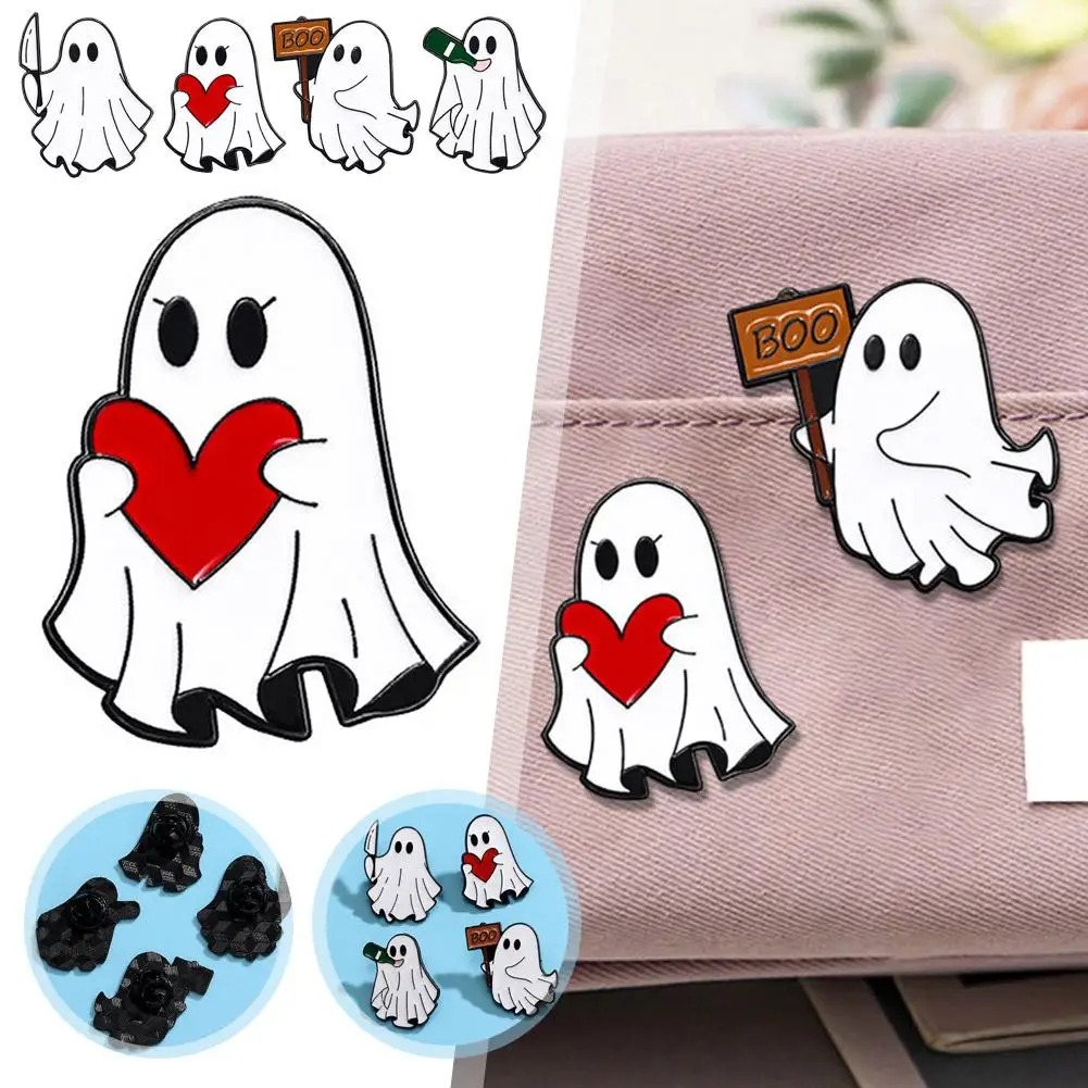 Cute Cartoon Ghost Enamel Brooch Creative Horror Halloween White Brooch Ghost Metal Cute Fun Decoration Cartoon Badge Ornam W1V4