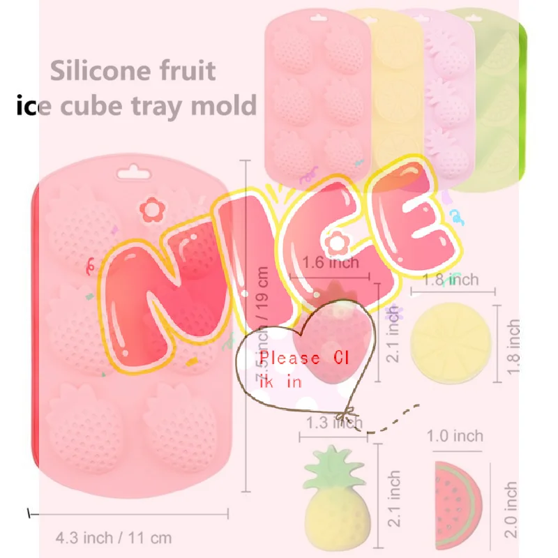 【BA】Silicone Fruit Ice Cube Trays In Various Styles,strawberry, Pineapple, Lemon, And Other Fruit Shapes.
