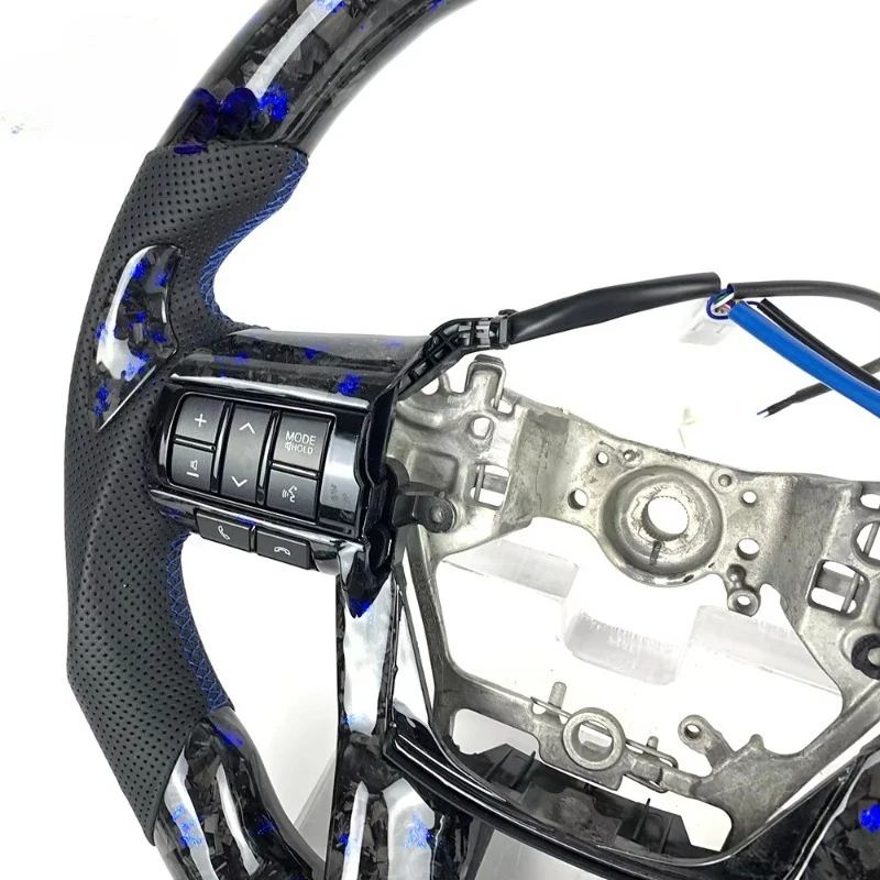 Custom Blue Powder Forged Carbon Fiber Steering Wheel For Toyota Hilux Fortuner Land Cruise GR Steering Wheel