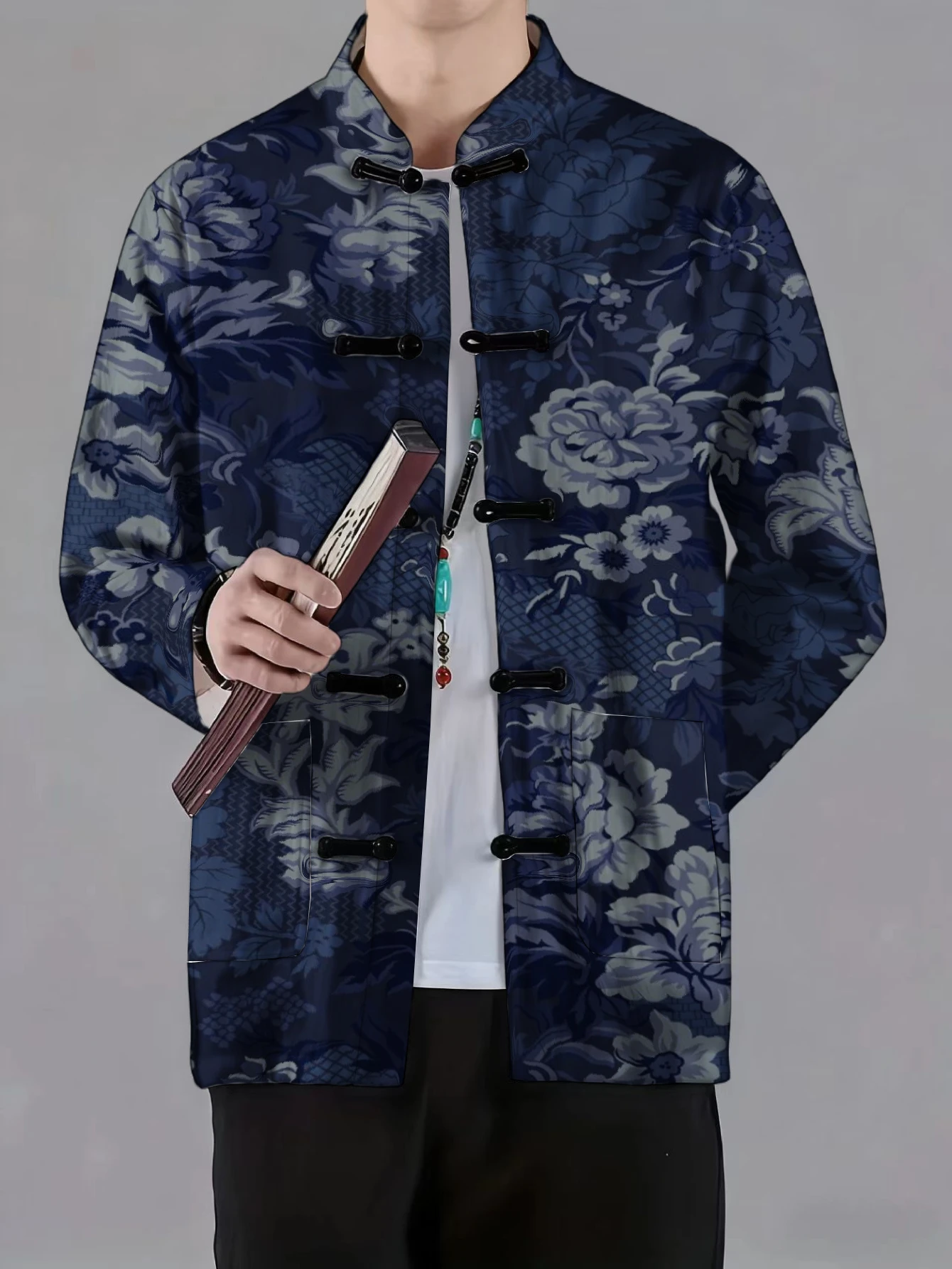 Men Mandarin Collar Frog Butto - Phone Stands 评论和价格