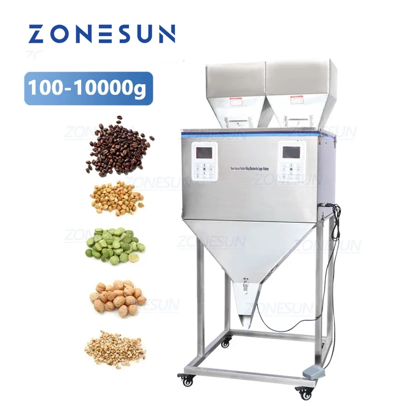 

ZONESUN Coffee Bean Grain Powder Oatmeal Sachet Pouch Vibration Weighing Filling Machine With Double Hoppers