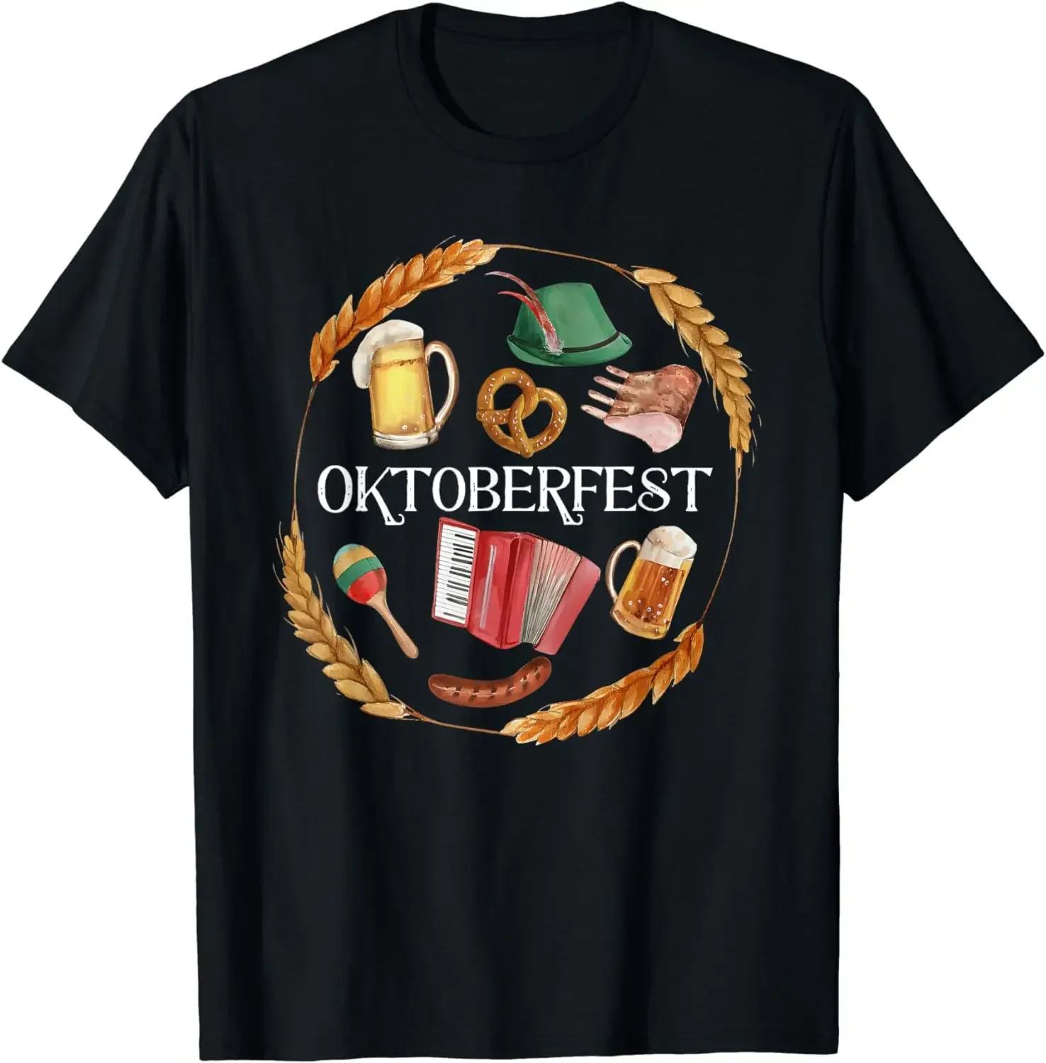 Retro Oktoberfest Culture Food Bavarian Germany Beer Drinking T-shirt Sausage Wheat Beverage Short Sleeve