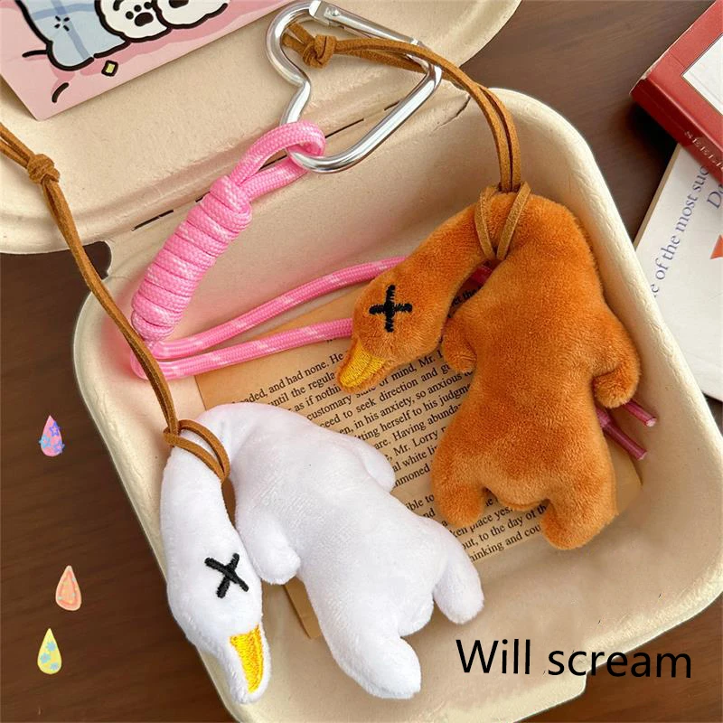 

Charming Squeaky Roast Duck Plush Keychain and Lanyard; Sweet Gift and Fashionable Accessory for Backpacks and Bags