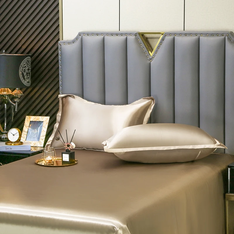 

4 шт. однотонный атласный комплект постельного белья - золотой мягкий удобный пододеяльник, наволочка из плоского простыня, высококачественный шелковый комплект постельного белья