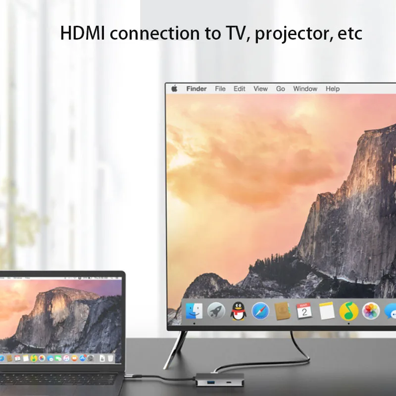 Estação de Dock Externa, Adaptador Tipo-C para HDMI-compatível, Splitter, USB 3.0, SD, Leitor de Cartão TF, 4K Screen Saver, Screen Saver