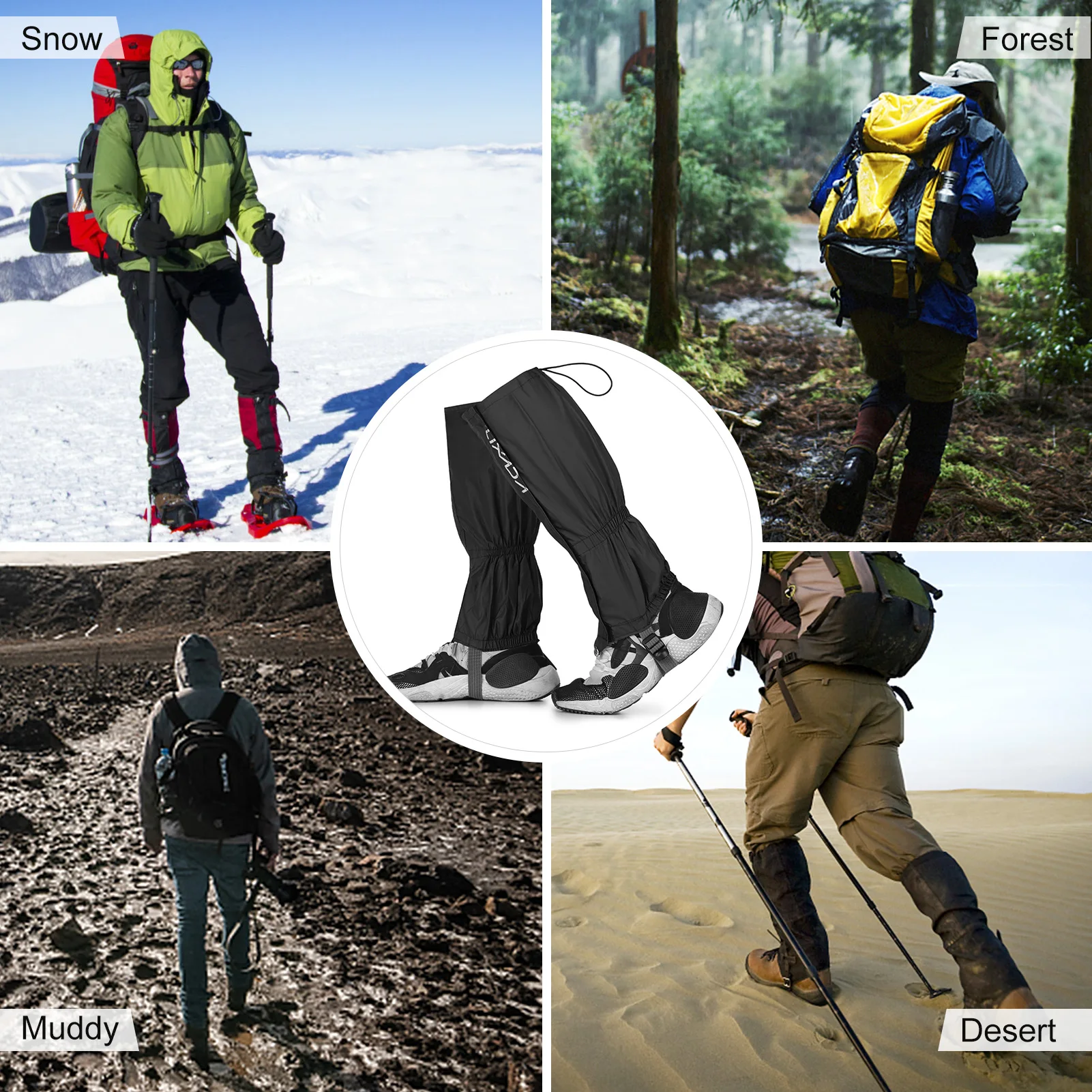 1pair  Waterproof Snow Leg Gaiters Hiking Boot Legging Shoes Warmer Snake Shoe Cover Tourist Outdoor Camping Trekking Climbing