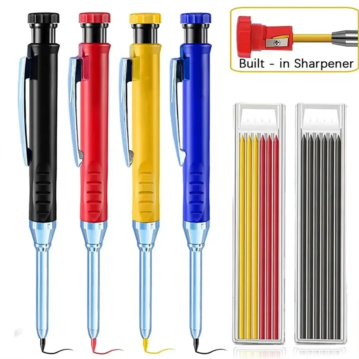 Lápiz mecánico de carpintero sólido con afilador para construcción de carpintería, lápiz de carpintero de cabeza larga, 2,8mm