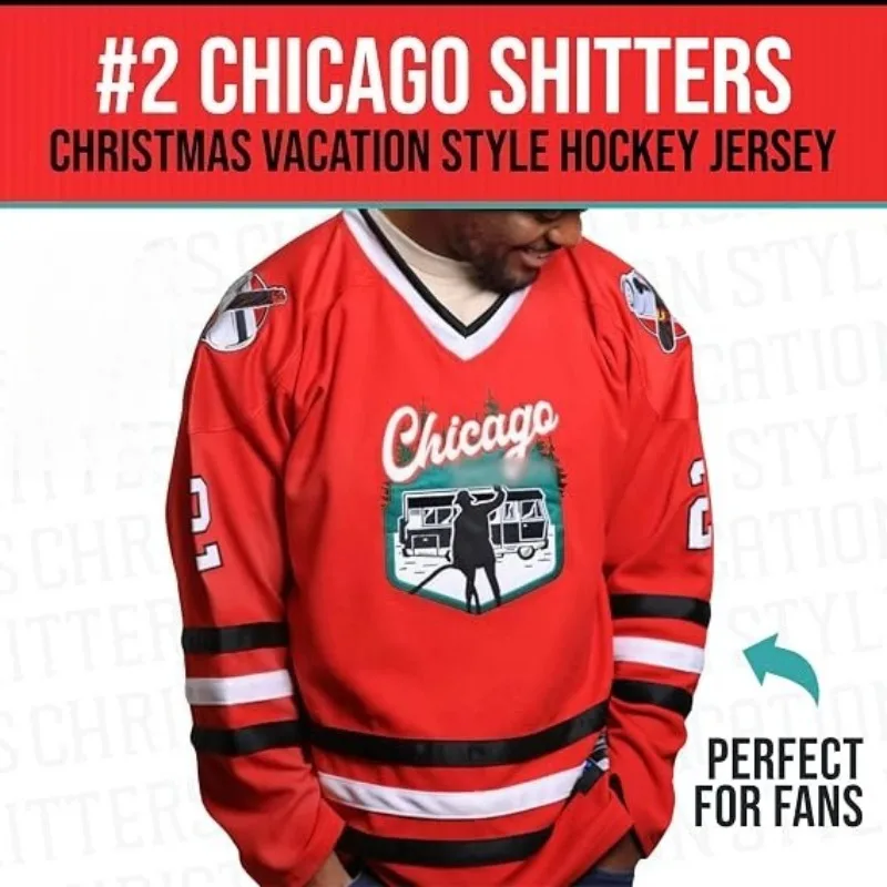 Unisex Chicago Inspired Ice Hockey Jersey 3D Print Eddie 2 Graphic Quick Dry V Neck Long Sleeve Family Fan Sports Top Adults Kid