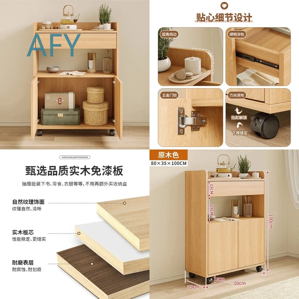 Massivholz Mobiler Teeschrank für Zuhause Büro Küche Aufbewahrungssideboard mit Rollen Teetisch Kaffee-Set Organizer