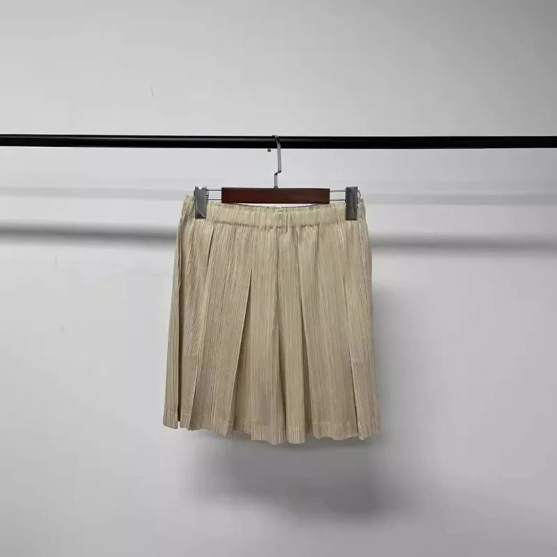 夏三宅プリーツカジュアルルーズワイドレッグカジュアル女性ショーツハイウエストスリム大ストレッチスウェットパンツしわのない幾何学模様