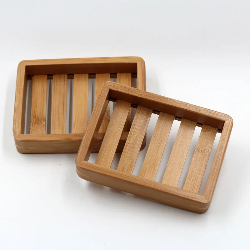 Portable Wooden Natural Bamboo Soap Dishes Tray Holder Storage Soap Rack Plate Box Container Bathroom Accessories