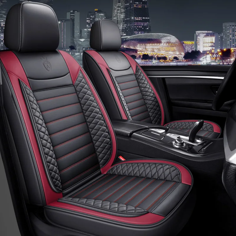 Universal Car Seat Cover Set with Leather Full Coverage Design, Breathable Ventilated Cushion Protector for Auto Interior, Four