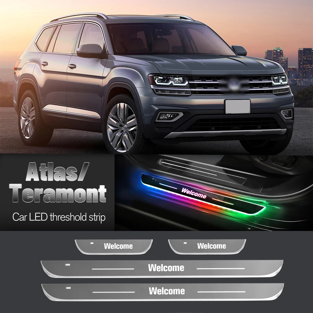 Car Door Sill Light For Volkswagen VW Atlas Teramont 2017-2023 Customized Logo LED Welcome Threshold Pedal Lamp Accessories