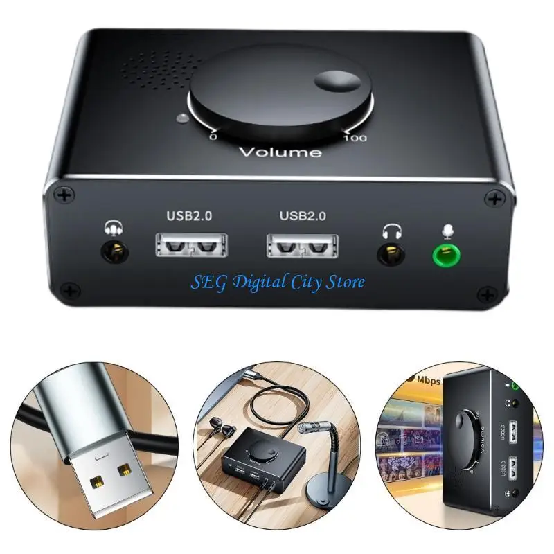 

U75B External Sound Card with Volumes Control USB Adapter with 3.5mm Interfaces & USB 2.0 Interfaces for PC Laptop Desktop