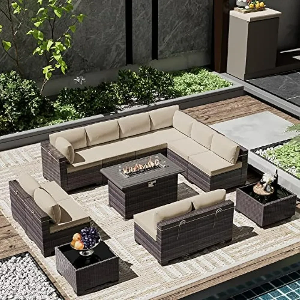 

Outdoor Patio Sofa Set with Gas Fire Pit Table, 13 Pieces Outdoor Furniture Set Patio Sectional Sofa,Sofas