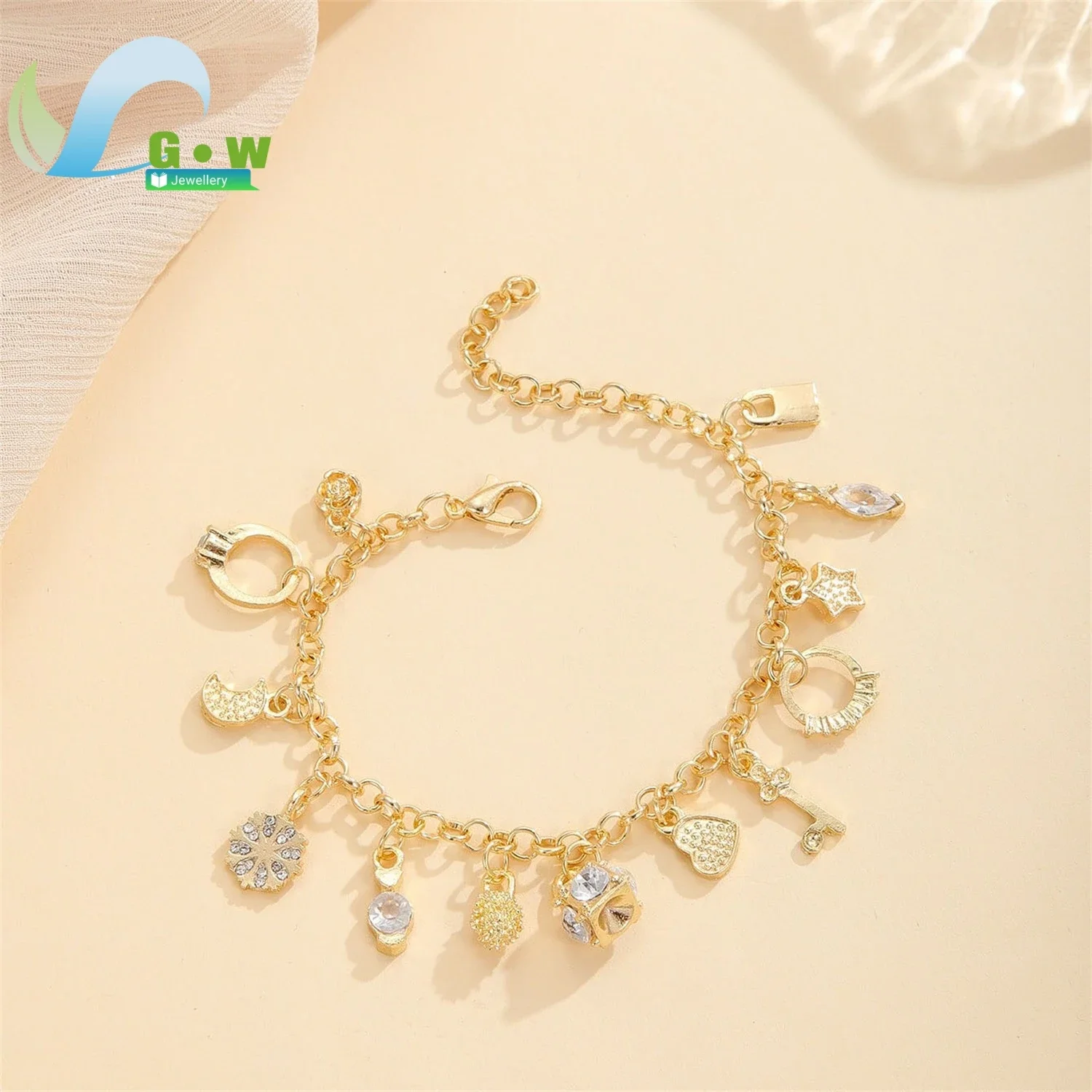 Elegant Women 925 Sterling Silver Minimalist Bracelet Thirteen Pendants European Style Charm Jewelry Multi Element Fashion