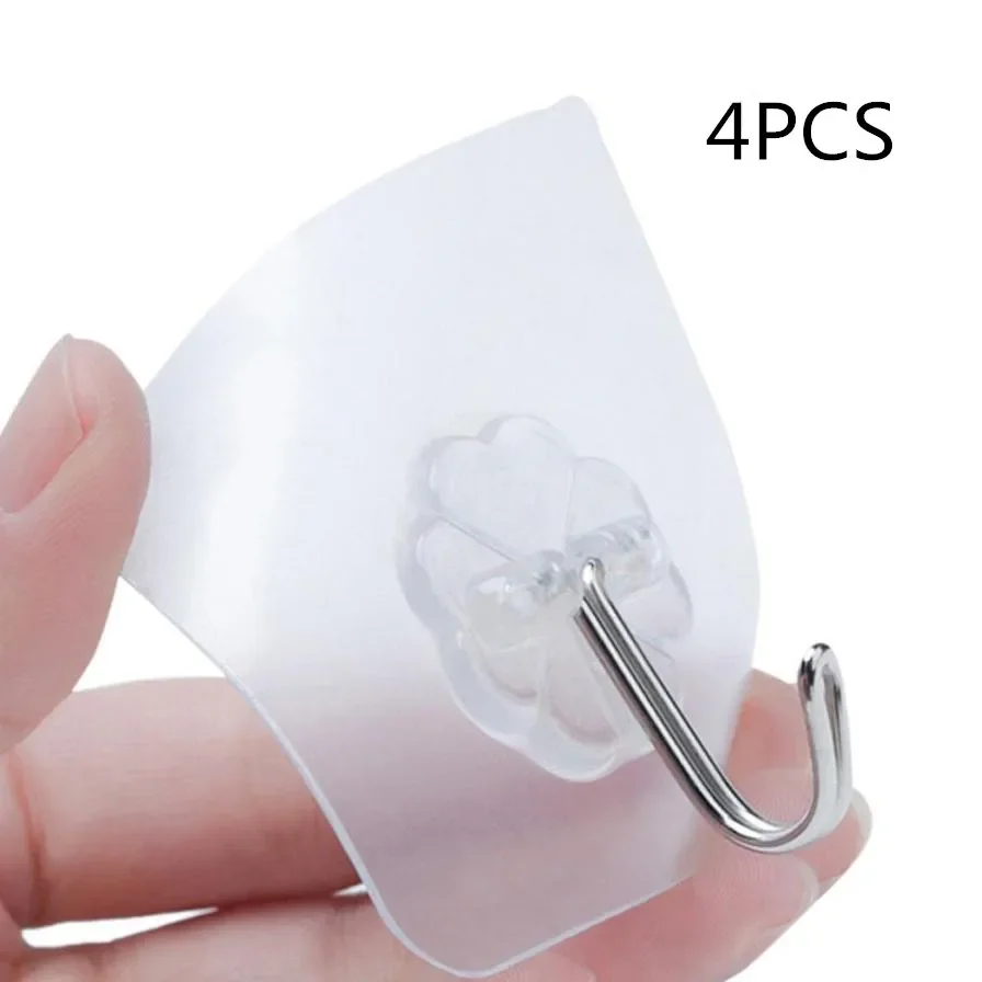 4PCS Wall Hooks Strong Transparent Suction Cup Sucker Hanger Kitchen Bathroom Multi Use Adhesive Hook Door Traceless Organizer