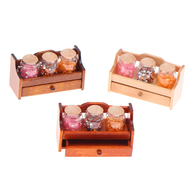 Półka na słoiki do domku dla lalek w skali 1/12, mini regał do przechowywania z słoikami, dekoracja do mini kuchni w domku dla lalek, akcesoria do dekoracji scenek w domku dla lalek.
