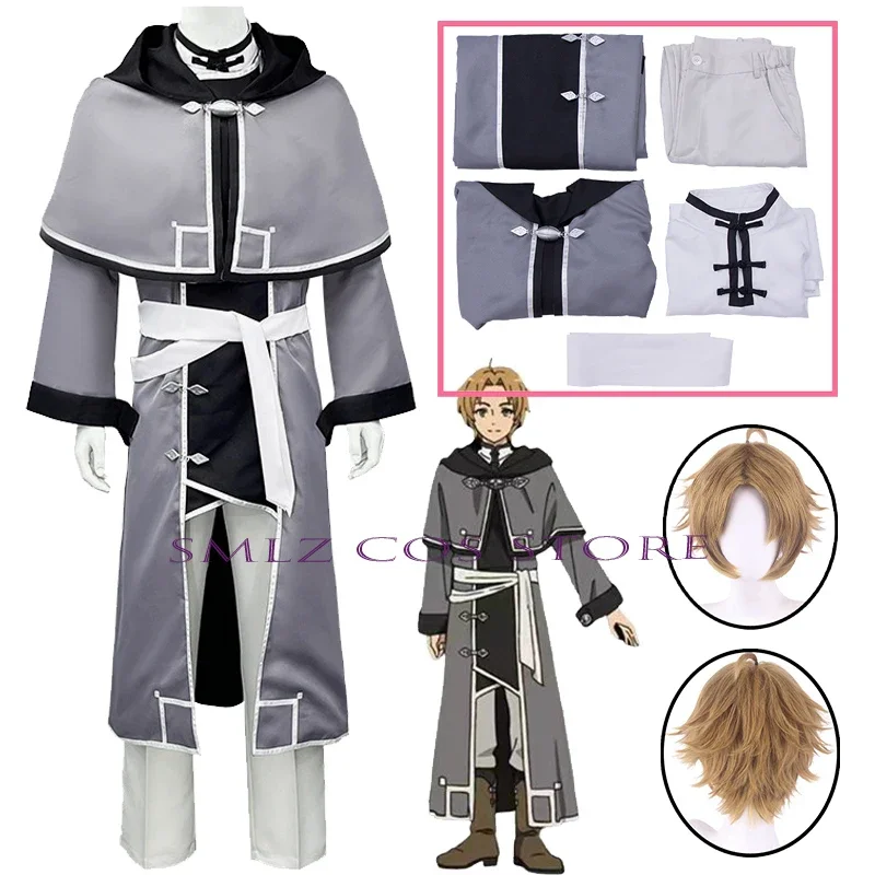 

Anime Mushoku Tensei Cosplay Jobless Reincarnation Greyrat Dead End Costume Rudeus Uniform Trench Wig Set Role Play Outfit Man