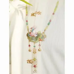 Original Ancient Clothing Wreath with Long Back Cloud Fresh All-match Double-sided Embroidery Lotus Horse Skirt Chinese Necklace