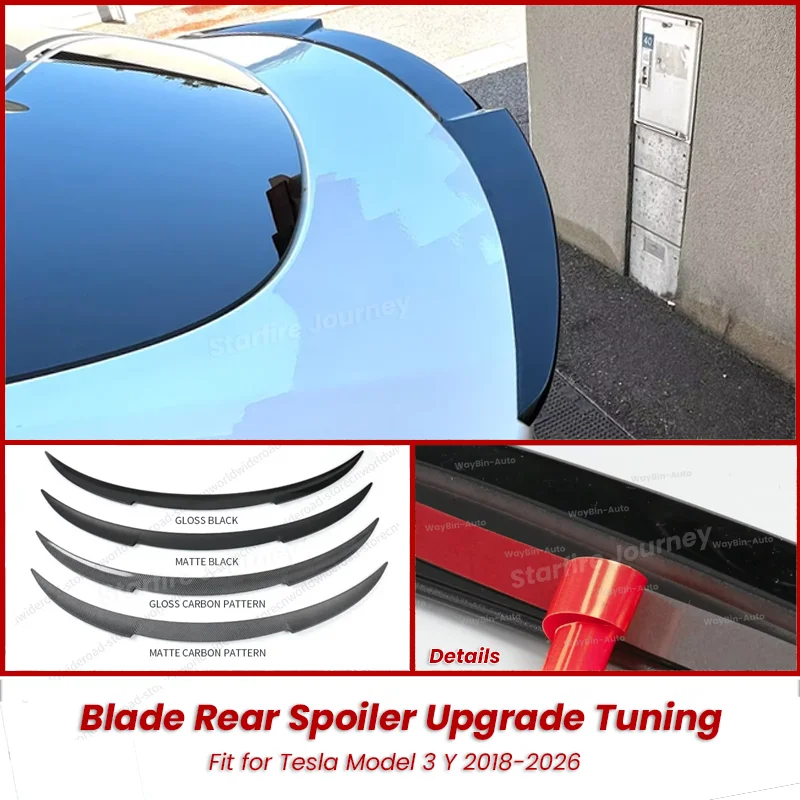 Rear Trunk Spoiler for Tesla Model 3 Y 2018-2026, Black ABS Lip Wing, No-Drill Peel & Stick Exterior Accessories Auto Styling