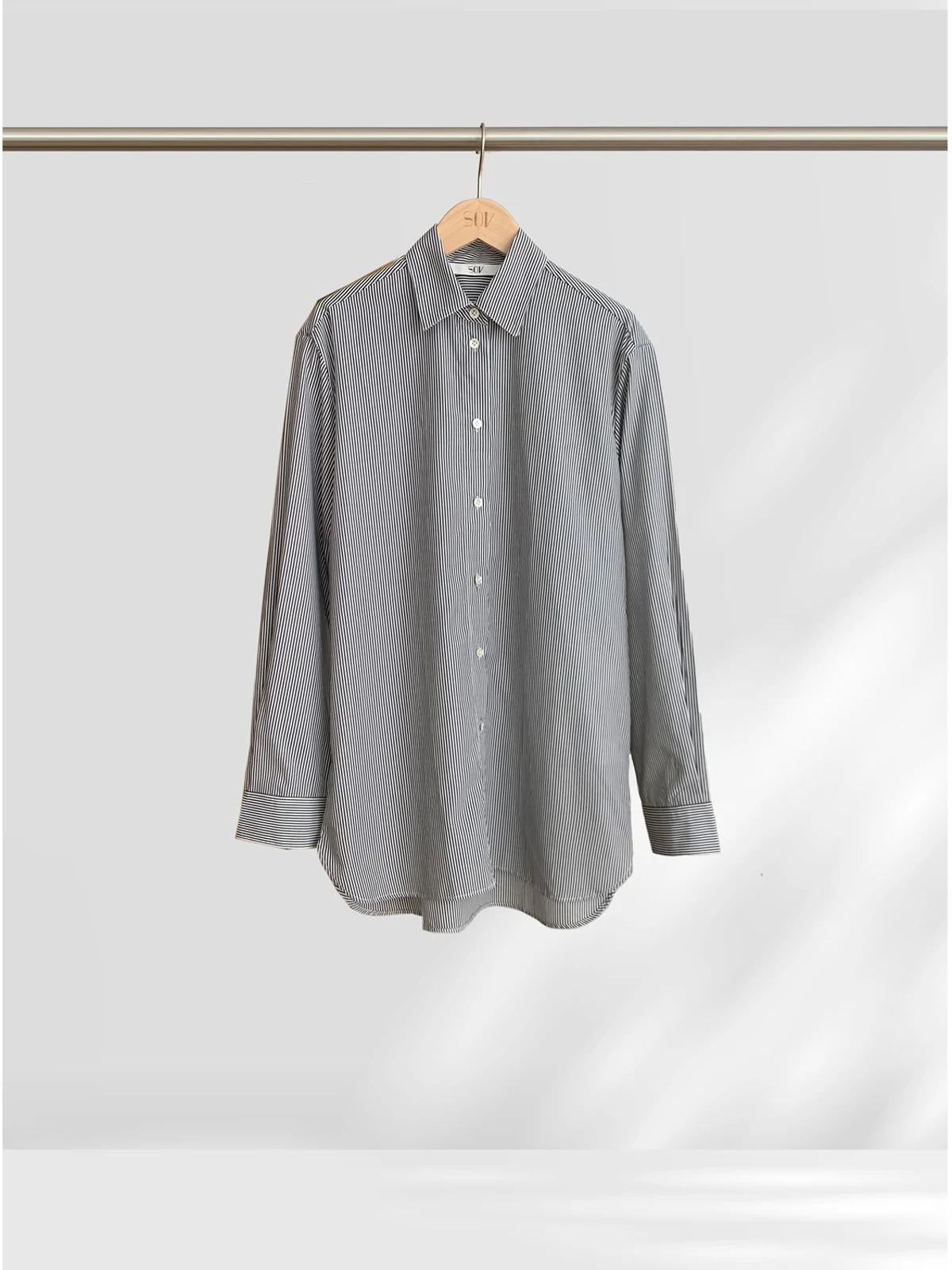 

SOV Cotton Striped irt Formal Loose Fit Long Sve Bla White Classic Pattern Women's Premium Faion Casual Busin Top