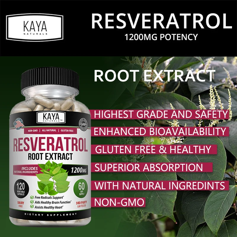 Resveratrol Supplement 1200mg - Powerful Antioxidant for Immune Support - Supports Healthy Cells and Heart Health, Non-GMO