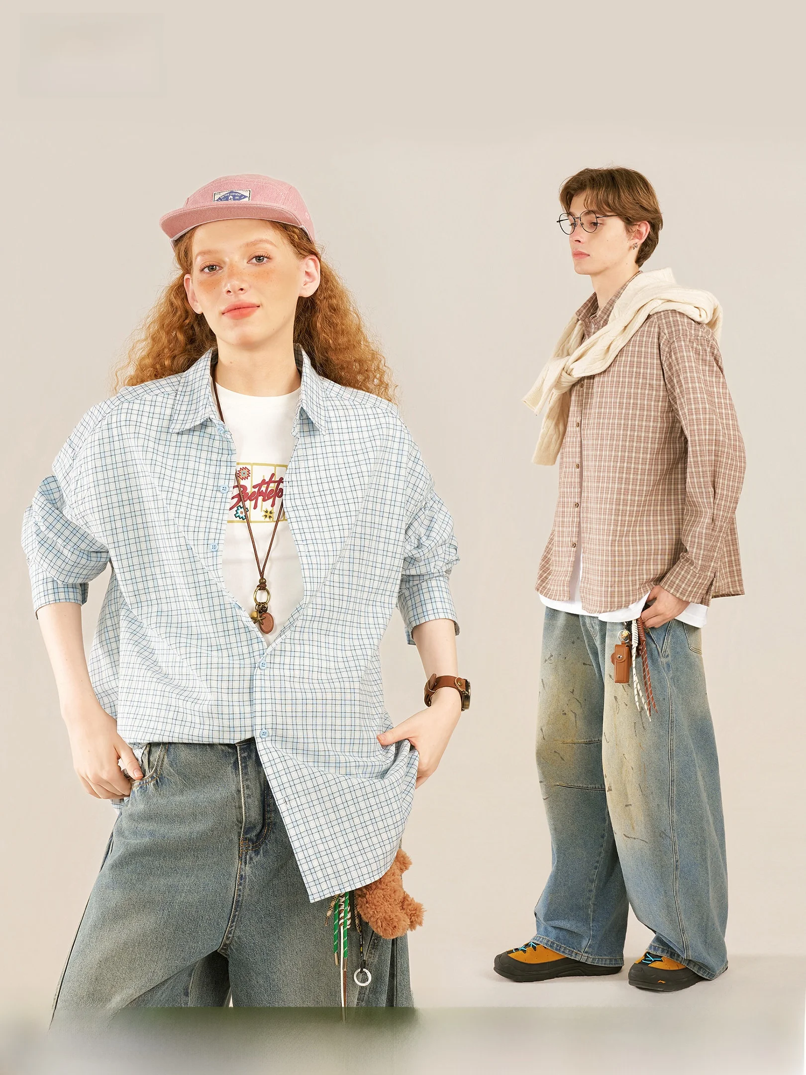 

Beetle Town Plaid Long Sve irt Women's Casual Spring Autumn 2026 Sle Vintage Loose Fit Breathable Cotton Polyester Blend