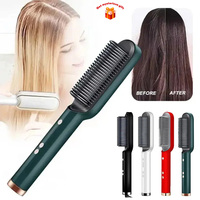 Multifunctional Hair Straightener Brush Negative Ion Hair Straightening Comb 2 In 1 Hair Curler Straightening Brush for Curly