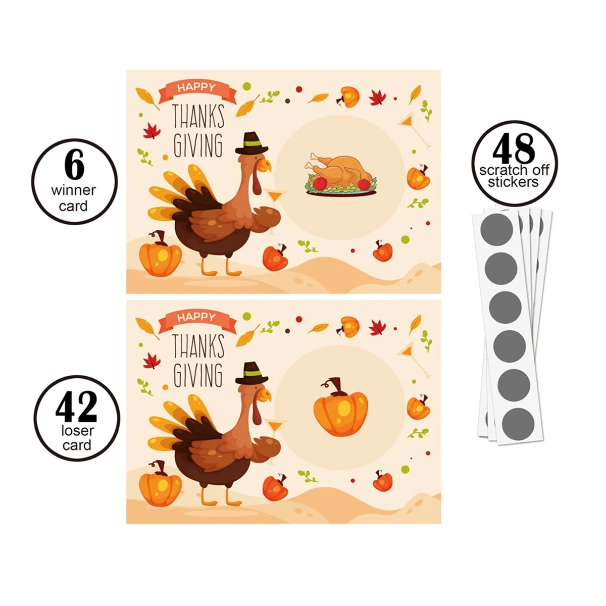 Thanksgiving Party Scratch Game Turkey Cards Holiday Festive Raffle Tickets