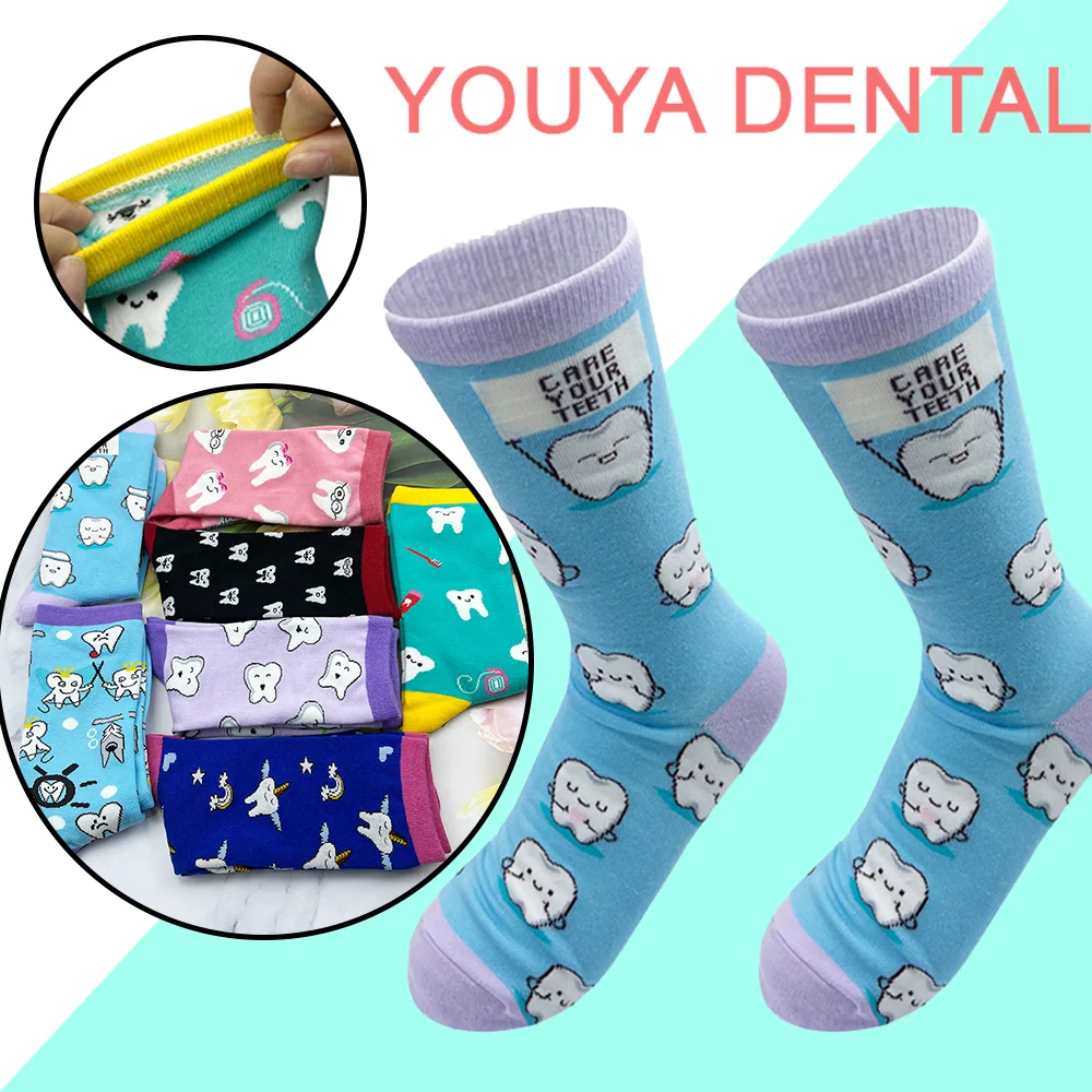 

1Pair Dental Teeth shape Sock Fashion Cotton Socks Spring Summer Breathable Stockings Crew Cute Socks for Doctor Nurse Gifts