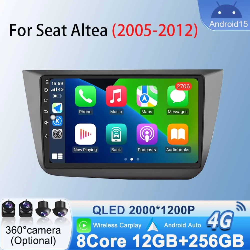 For Seat Altea 2005 - 2012 Android15 Wireless Carplay Car Radio GPS Navigation Android Auto Player Multimedia Video No 2din WiFi