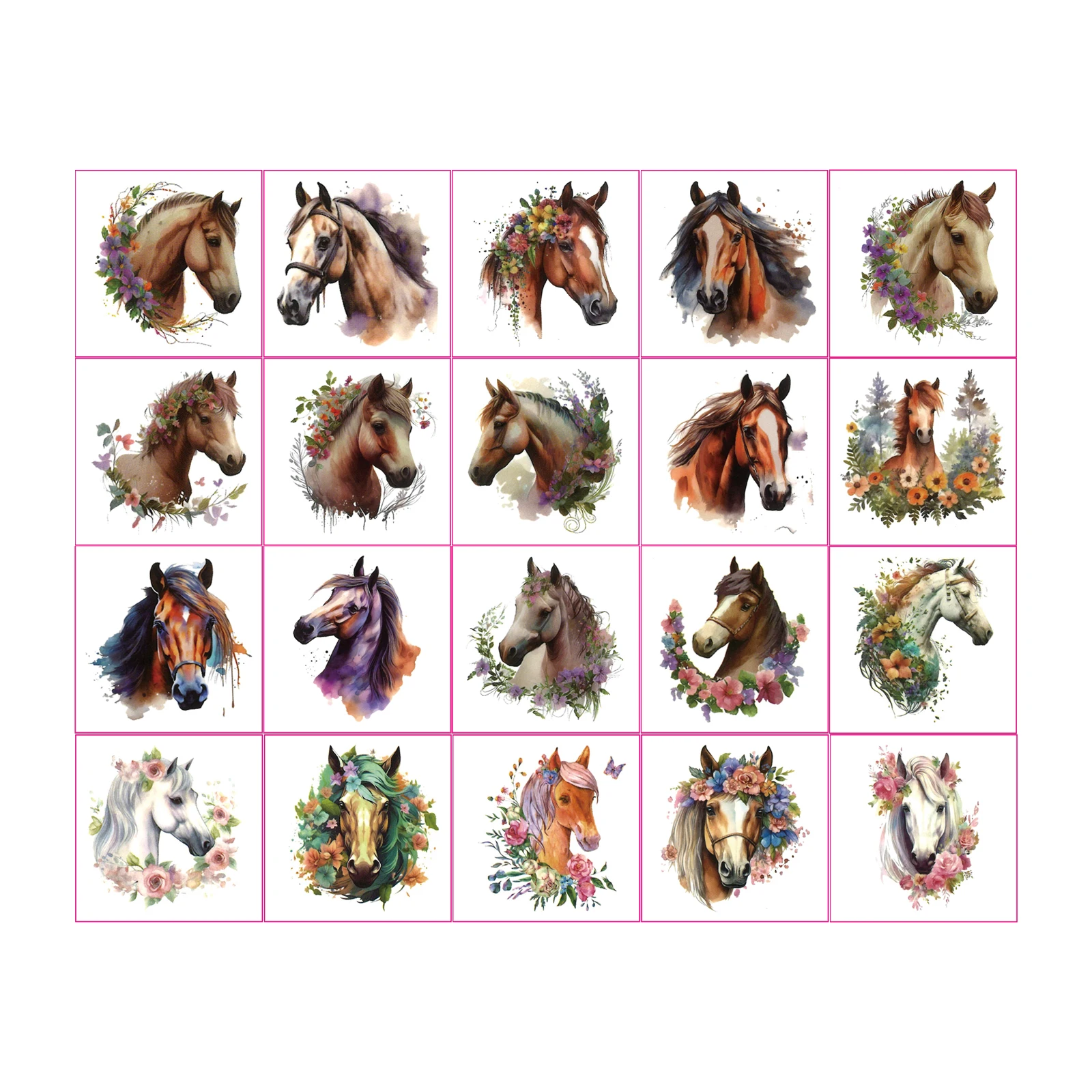 20 ورقة من ملصقات وشم الحصان المؤقتة لحفلات أعياد الميلاد مزينة بهدايا الوشم
