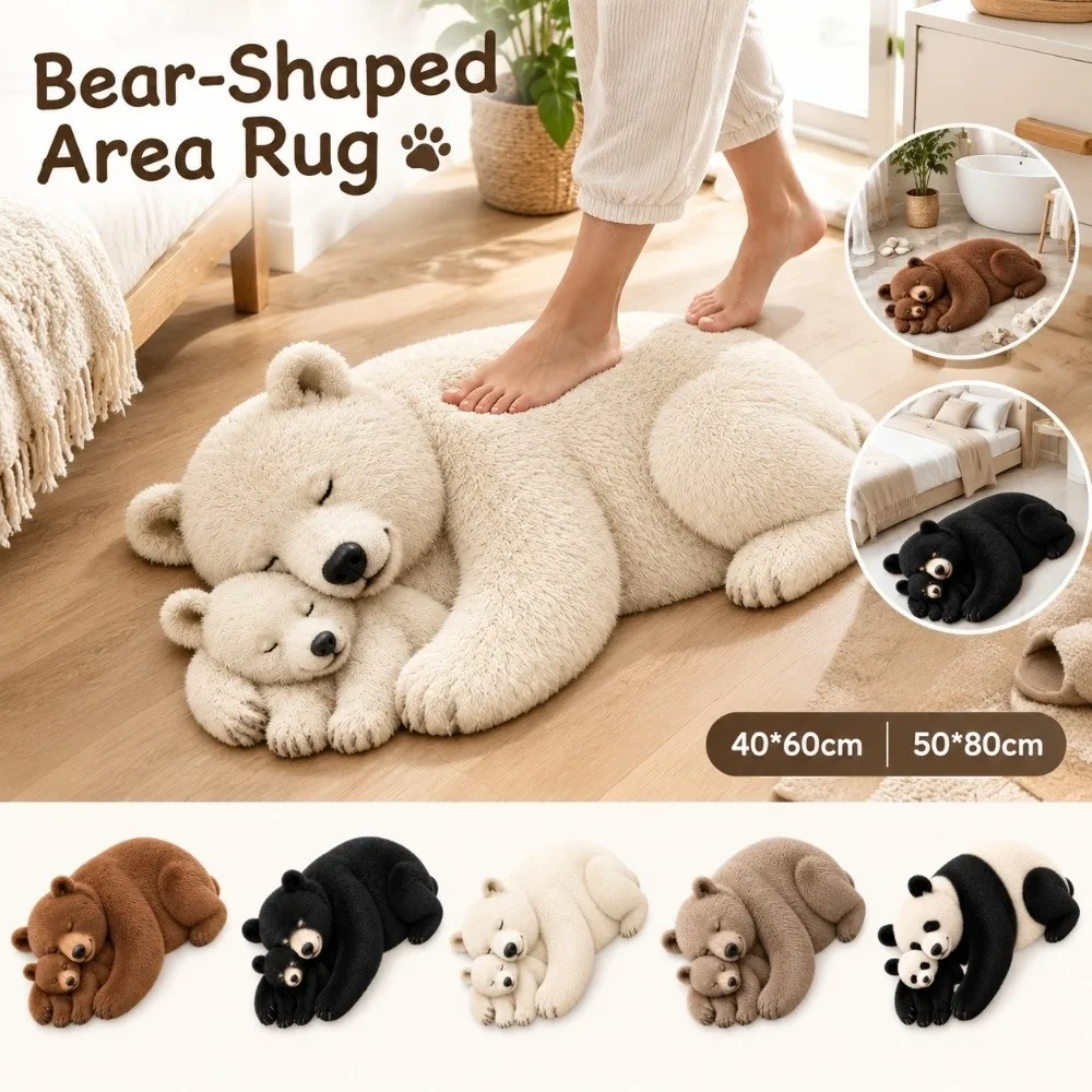 3D Special-shaped Bear-Shaped Area Rug Absorbent Quick Drying Diatom Mud Mat Non Slip Washable Animal Shaped Carpet Home Decor