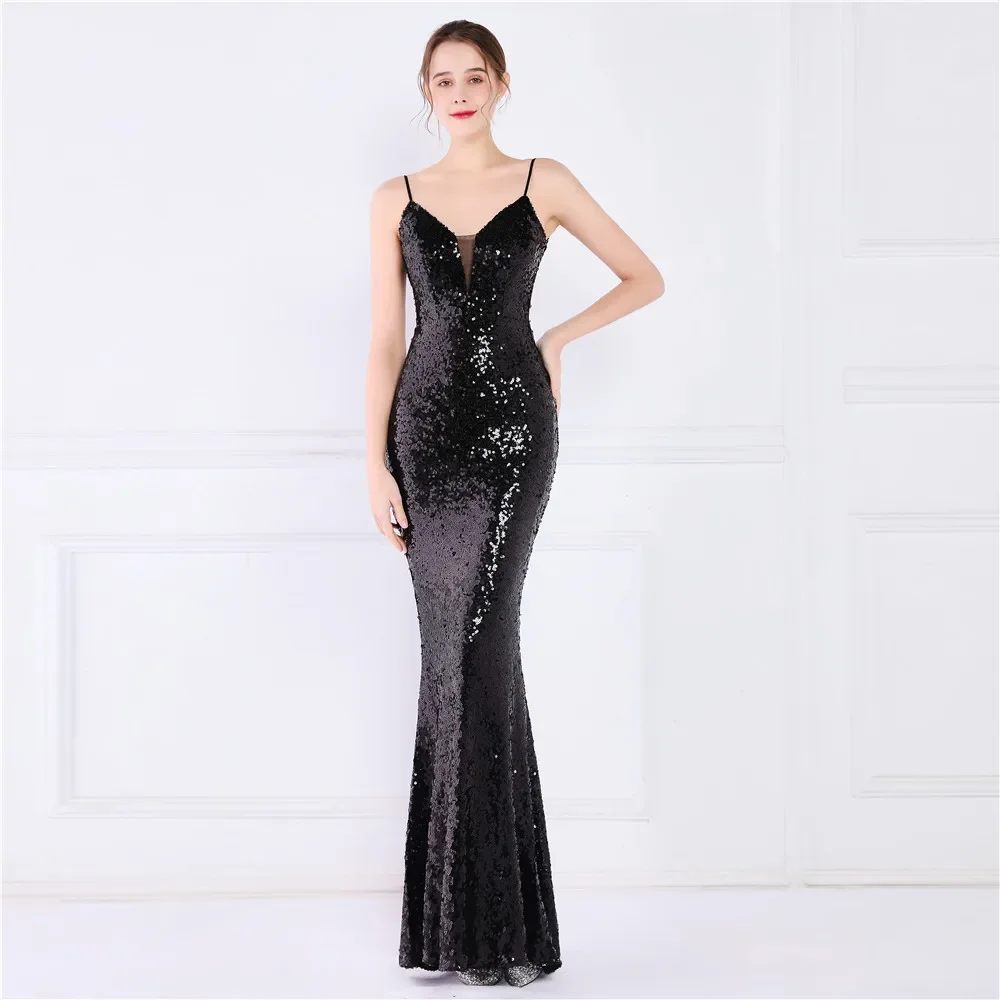 Luxury Gold Crystal Prom Dresses Mermaid Slip Long Black Sequin Boutique Wedding Bridesmaid Cocktail Prom Glitter Summer 2022