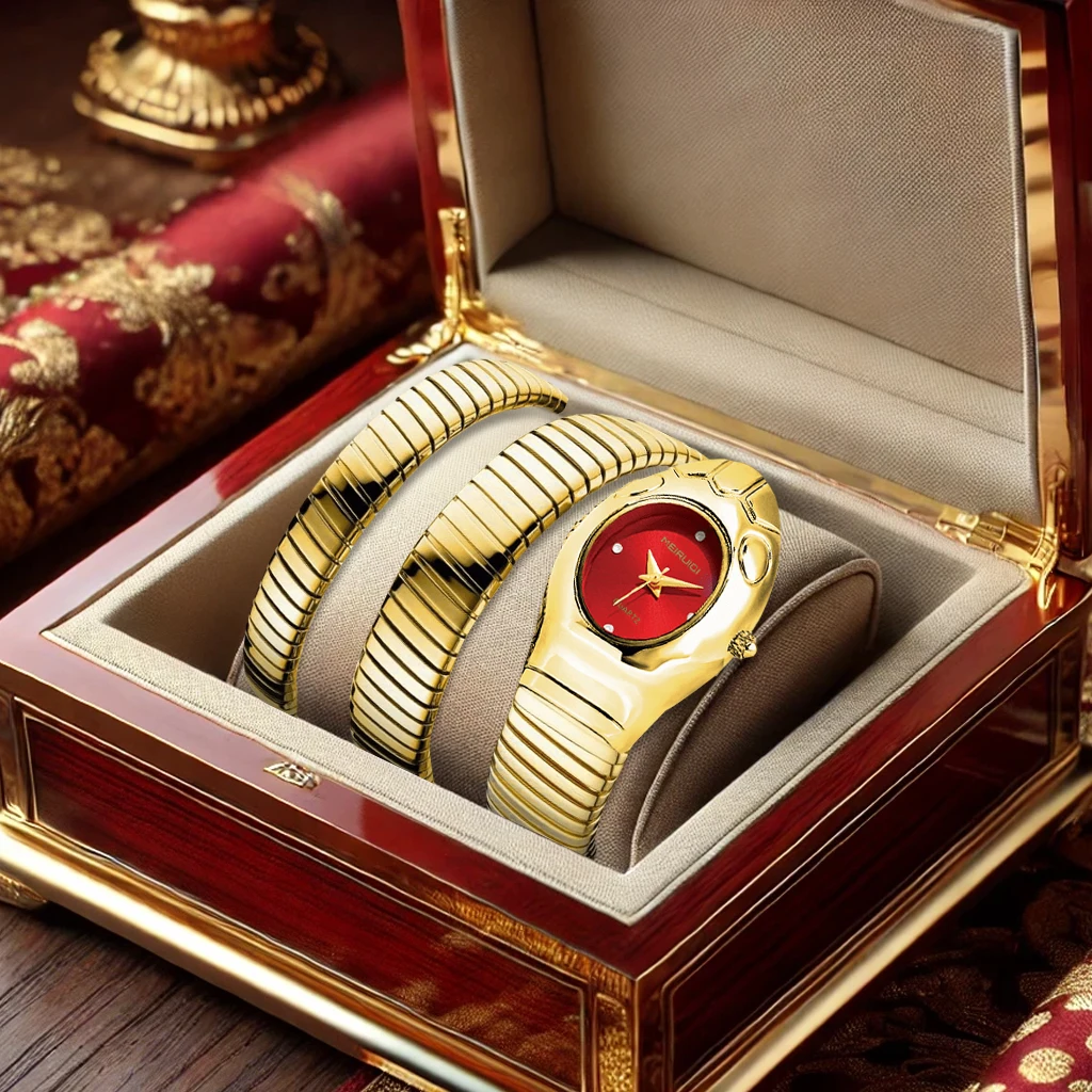 A women's red snake shaped strap, personalized and trendy high-end quartz watch, graduation season gift, commemorative gift