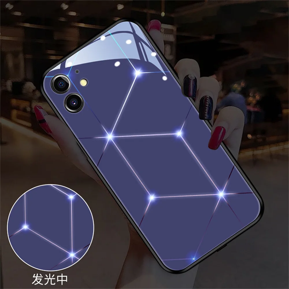 

Diamond Grid Luminous Glass LED Call Light Up Flash Phone Case For Samsung S26 S25 S24 S22 S23 S21 S20 FE Note 10 20 Plus Ultra